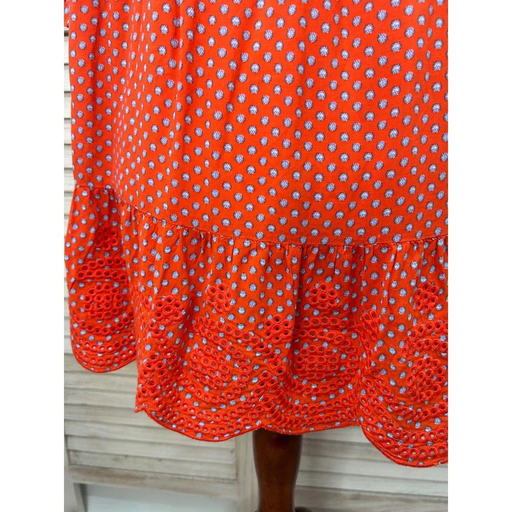 Tory Burch Off the Shoulder Dress Size XS Orange Polka Dot Shirred Ruched Ruffle